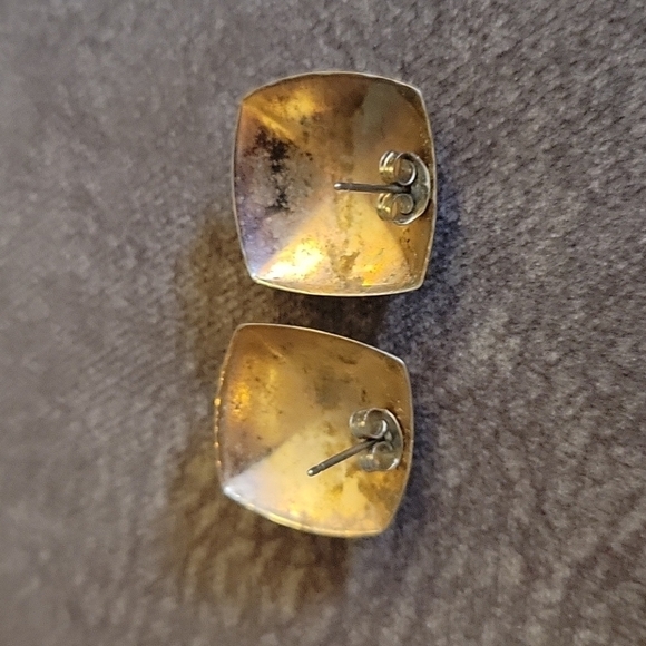 VTG Two Pair Textured Metal Square and Knot Post Earrings - Picture 3 of 5